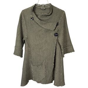 Focus Waffle Weave Top Women's S Green Asymmetrical Lagenlook Lagom Artsy